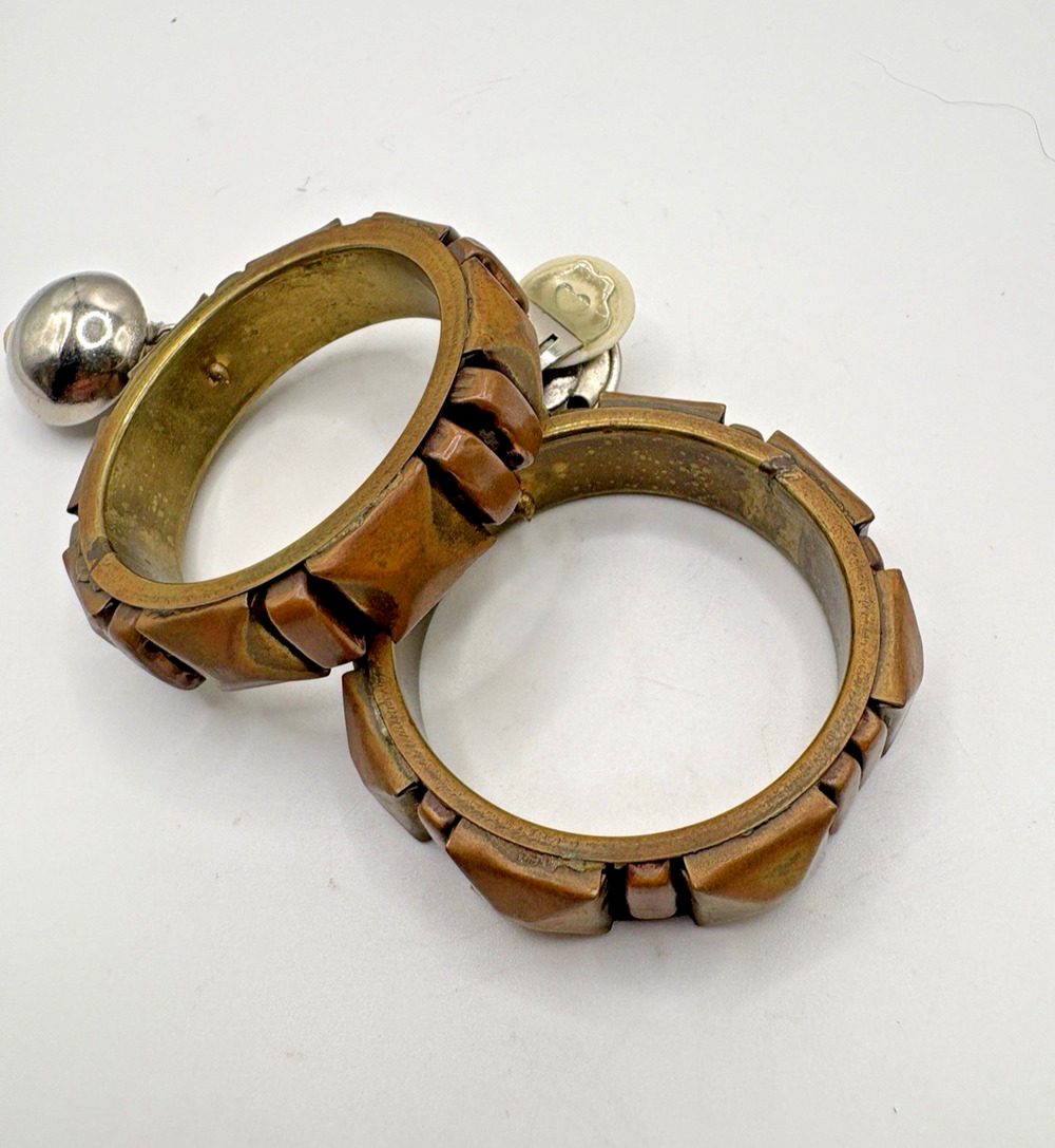 Brutalist Brass Panel Door Knocker Earrings Clip-on Large Hoop 70s Vintage MCM
